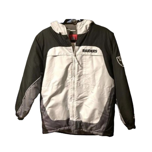RAIDERS Jacket Reebok VINTAGE Youth Large 14-16 Unisex Hooded Oakland La Vegas - Picture 1 of 12